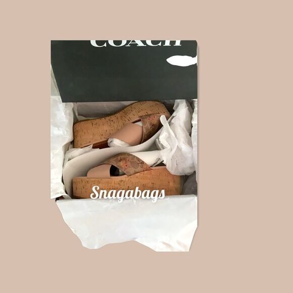 COACH NIB CROSS WEDGE SANDAL SHOE TAN PALE BLUSH SIZE 8B - Picture 6 of 10